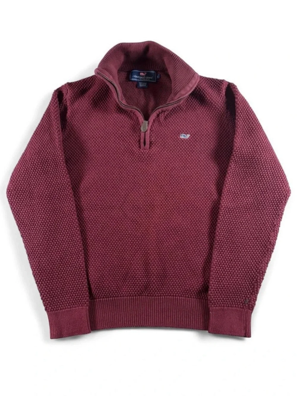 Vineyard Vines Maroon Waffle Knit Quarter-Zip Sweater Mens Size Small